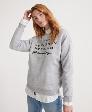 Superdry Applique Crew Női Pulóver Szürke | CNFJS2543